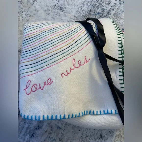 Aqua x Kerri Rosenthal Love Rules Embroidered Throw Blanket and Pillow - Picture 9 of 12